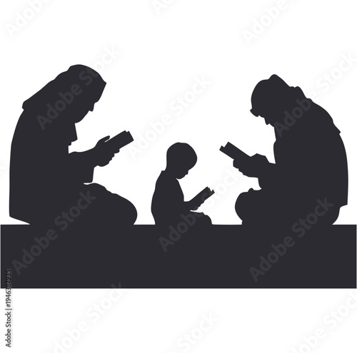 vector silhouette of a person reading the Quran