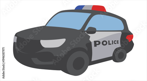 Modern police patrol car vector illustration with siren lights on