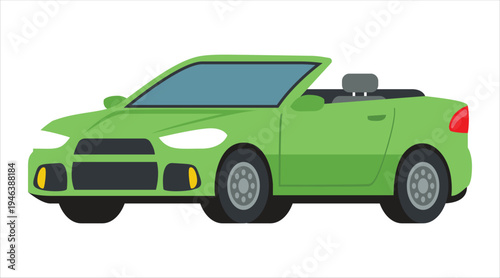Side view of a green convertible sports car with white headlights