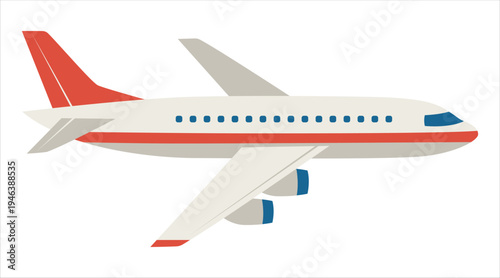 Passenger airplane with red tail isolated on transparent background