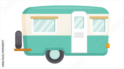 Vintage style caravan trailer parked isolated on transparent background