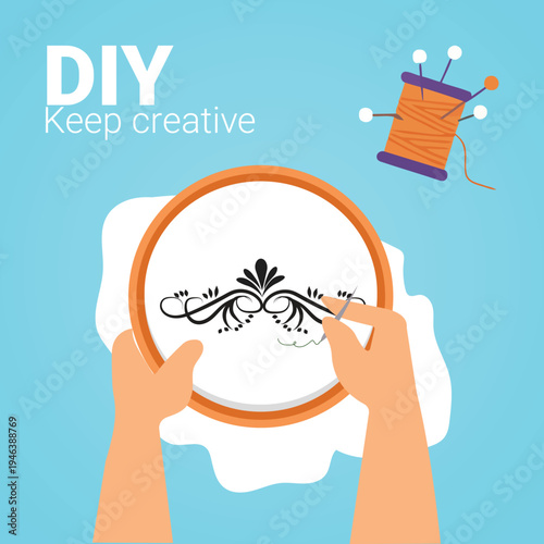 DIY embroidery kit, creative sewing tools, handcrafted floral design, embroidery hoop