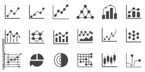 Business analytics data chart graph statistics and financial report icon collection for dashboard and data analysis concept vector set
