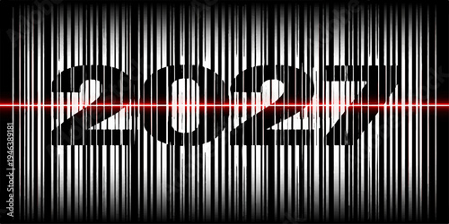 Barcode Style 2027 with Red Laser Scan on Black Background