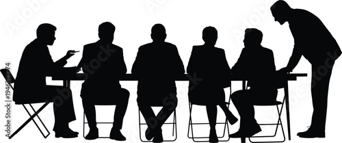 Business Meeting Silhouettes with a Presenter conference table