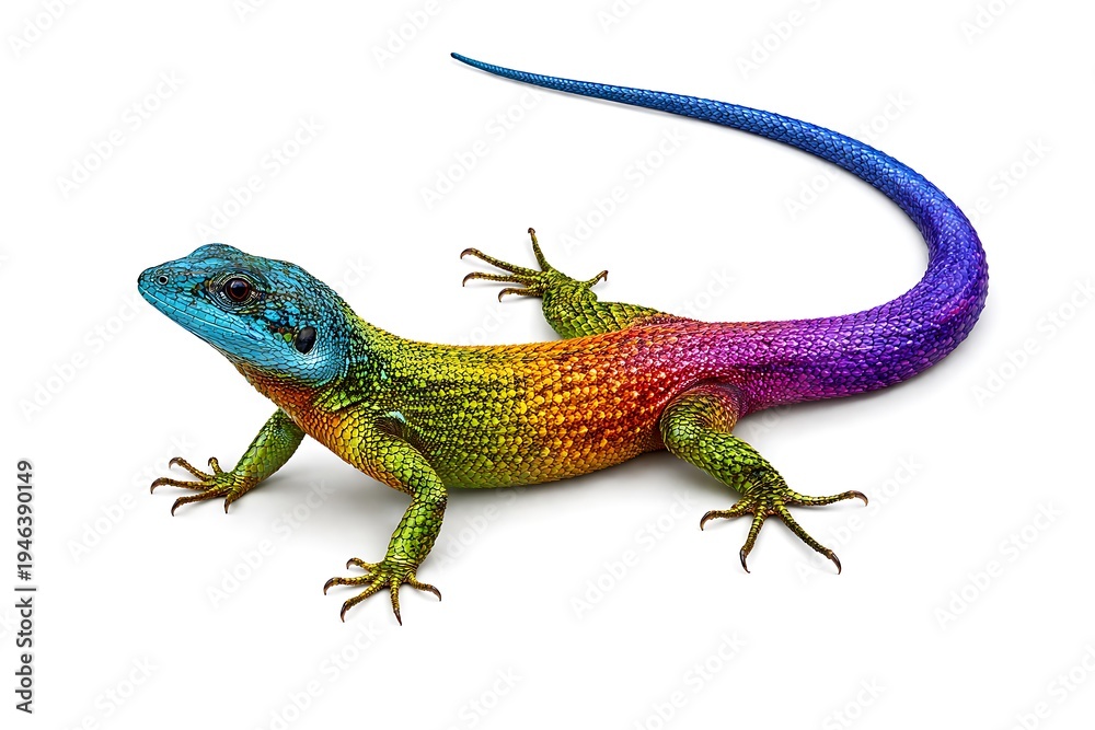 Fototapeta premium Rainbow color lizard isolated on a white background.