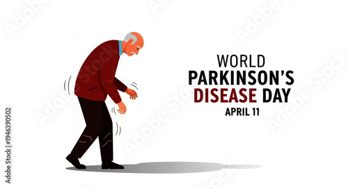 Parkinson Disease Awareness Illustration Showing Senior Man with Movement Disorder for World Parkinson Day