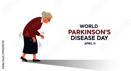 Neurological Disorder Awareness Concept with Elderly Woman Walking Slowly Representing Parkinson Disease