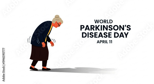 World Parkinson Day Awareness Poster with Senior Woman Showing Parkinson Symptoms