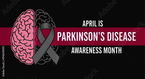 Parkinson Disease Awareness Month Concept with Brain Illustration and Ribbon Symbol