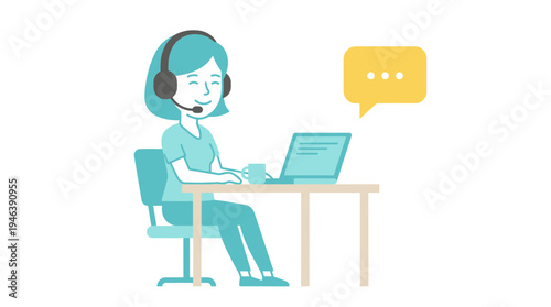 Remote customer support agent assisting a client, depicted in four cheerful solid colors.