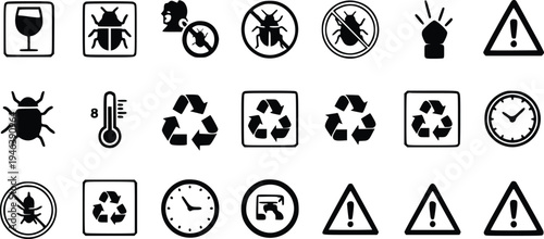 Black and White Packaging and Safety Icon Set