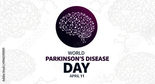 World Parkinson Disease Day Poster with Brain Network Illustration Representing Neurological Awareness and Research