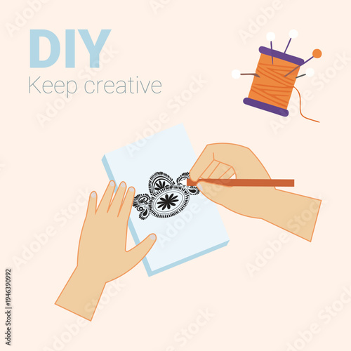 Vector illustration of hands crafting, DIY creative activity