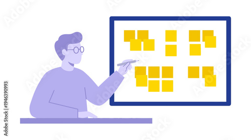 Creative remote worker brainstorming new ideas on a whiteboard, utilizing four solid colors.