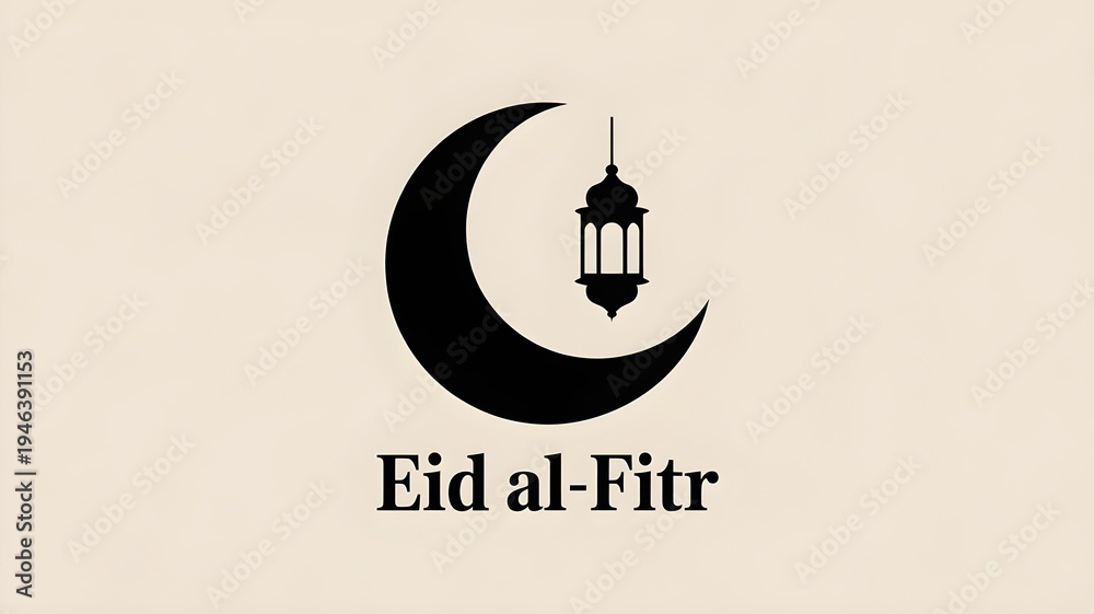 Obraz premium Minimalist Eid al Fitr Vector Illustration with Crescent Moon and Lantern on Pastel Background