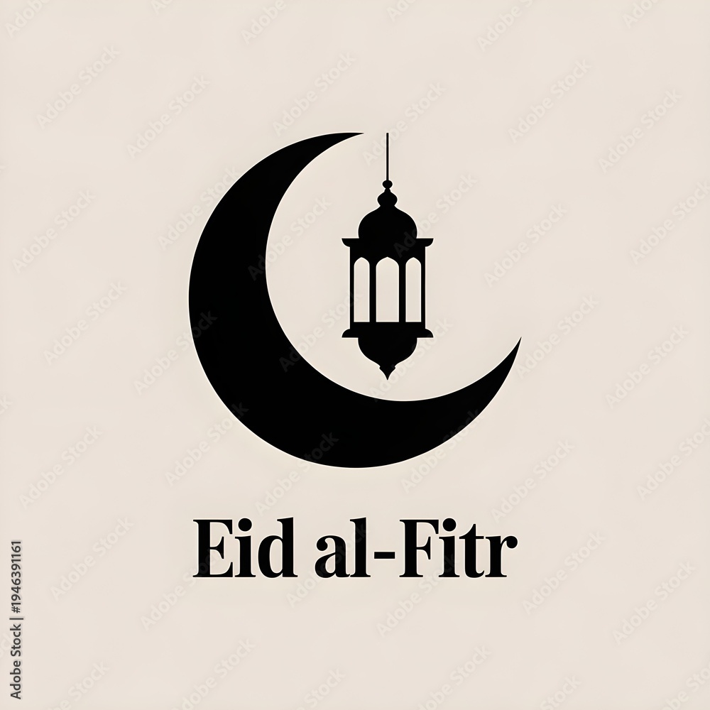 Fototapeta premium Minimalist Eid al Fitr Vector Illustration with Crescent Moon and Lantern on Pastel Background