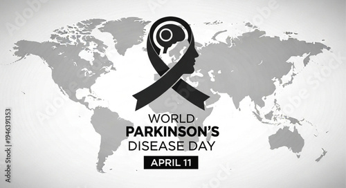 World Parkinson Day Concept with Gray Ribbon and Brain Head Icon Promoting Neurological Health Awareness