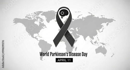 Neurological Awareness Concept with Brain Head Icon and Gray Ribbon for World Parkinson Day Campaign