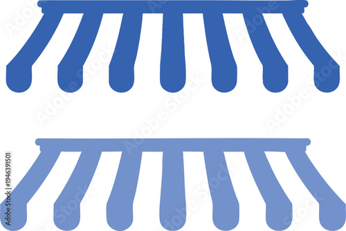Striped Market Stall Awning Graphics, Blue Retail Shopfront Canopy Icons, Minimalist Boutique Sunshade Illustrations, vector, illustration, silhouette.