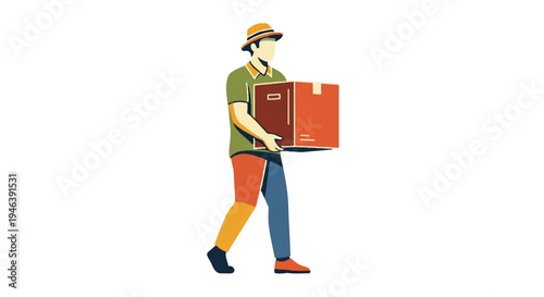 Delivery worker carrying package vector illustration isolated