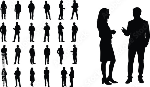 Business people silhouettes collection with standing professionals and talking office workers isolated on white background corporate teamwork concept