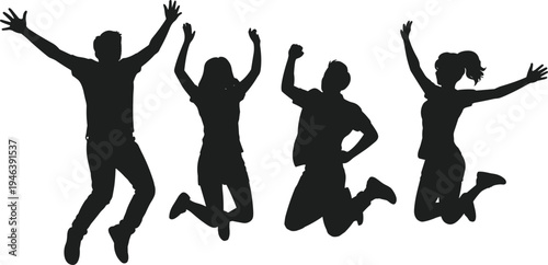 Joyful Silhouettes of People Jumping in Celebration happiness