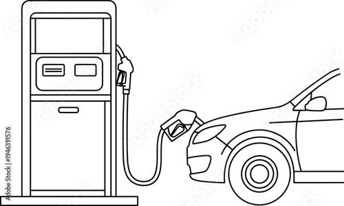Car refueling at gasoline station pump line icon, vehicle fuel filling concept illustration for transportation and energy service