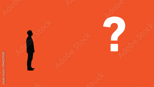 Man Silhouette Facing Large Question Mark on Orange Background