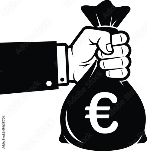 Hand holding euro money bag symbol, financial wealth and investment concept illustration for banking, profit, and economic success