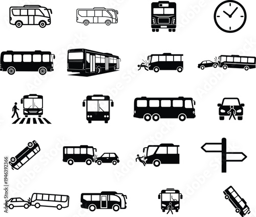 Black and white icons of various vehicles and transportation related objects