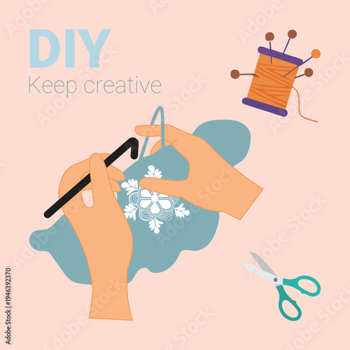 Vector illustration of hands crafting, DIY creative activity