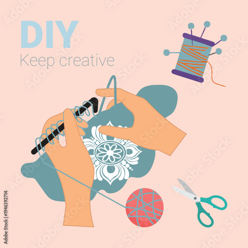 Vector illustration of hands crafting, DIY creative activity