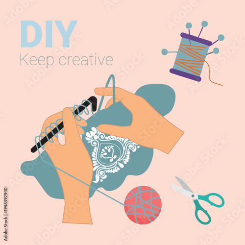 Vector illustration of hands crafting, DIY creative activity