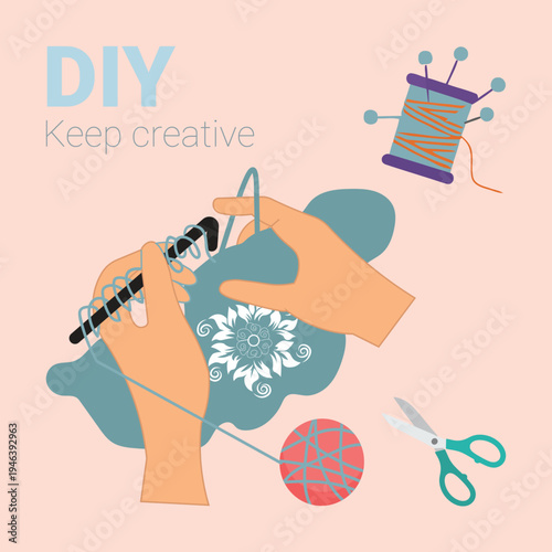 Vector illustration of hands crafting, DIY creative activity