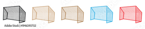 Soccer goal net icons in multiple colors for football tournament graphics