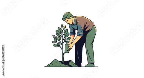 Man planting tree vector illustration nature environment