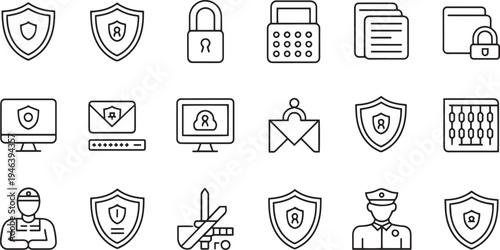 Collection of flat design security and protection icons isolated on transparent background
