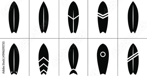 Various surfboard vector designs and shapes illustration