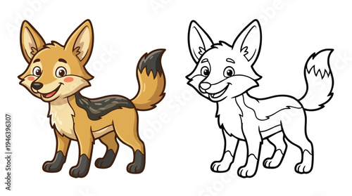 Cute Cartoon Jackal Coloring Page and Vector Graphic