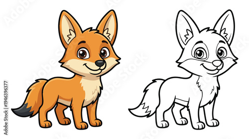 Cute Cartoon Fox Coloring Book Page for Kids Children Illustration