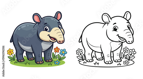 Malayan Tapir Coloring Page Illustration