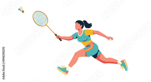 Badminton player serving shuttlecock in action vector illustration