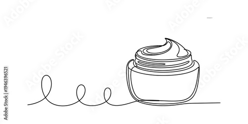 A continuous line drawing of a cream jar, symbolizing beauty and skincare products Vector, illustration