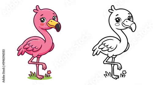 Flamingo Coloring Page Illustration for Childrens Book
