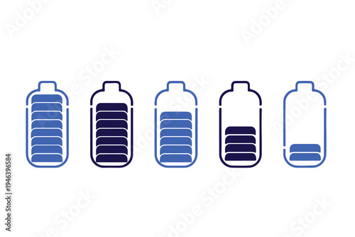 battery charge indicators with varying levels of energy and power silhouette
