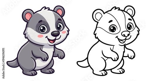 Cute Badger Coloring Page for Kids Book