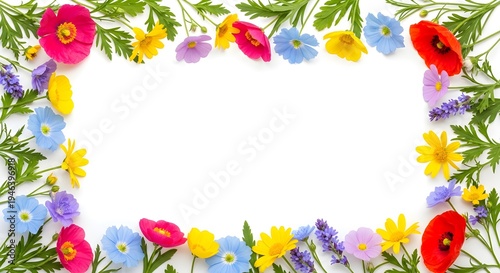 Colorful Wildflower Border Background, Vibrant Summer Garden Frame
