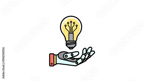 Robot hand holding light bulb idea.