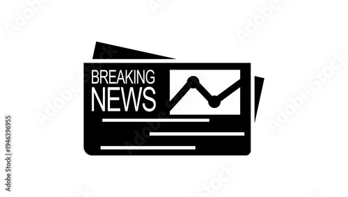 Breaking news banner, black isolated silhouette